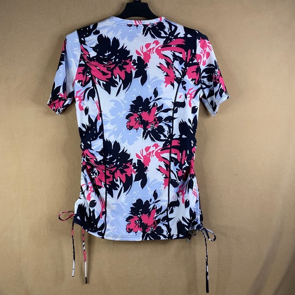 Floral Rash Guard Swim Top Short Sleeve Adjustable Sides Sun Protection Women XL - Picture 2 of 7